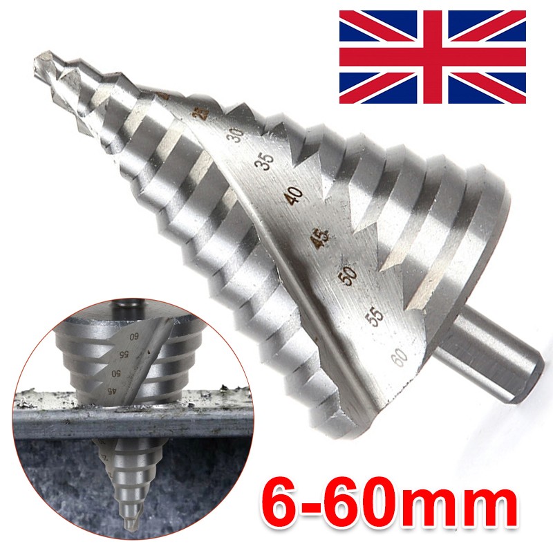 6-60mm HSS Large Spiral Step Cone Drill Bit For Metal And Wood Hole Cutter Tool