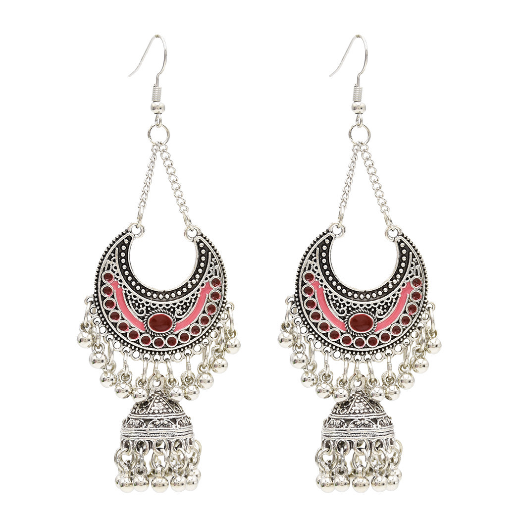 Egypt Vintage Silver Color Jhumka Bells Beads Tassel Statement Earrings for Women Turkish Tribal Gypsy Indian Jewelry Party