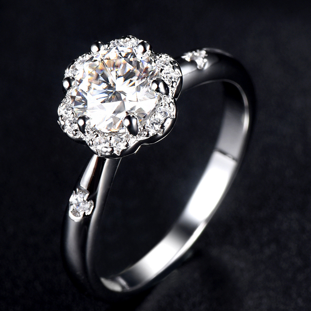S925 Sterling Silver Ring Women's Broken Diamond Flower Moissanite Proposal