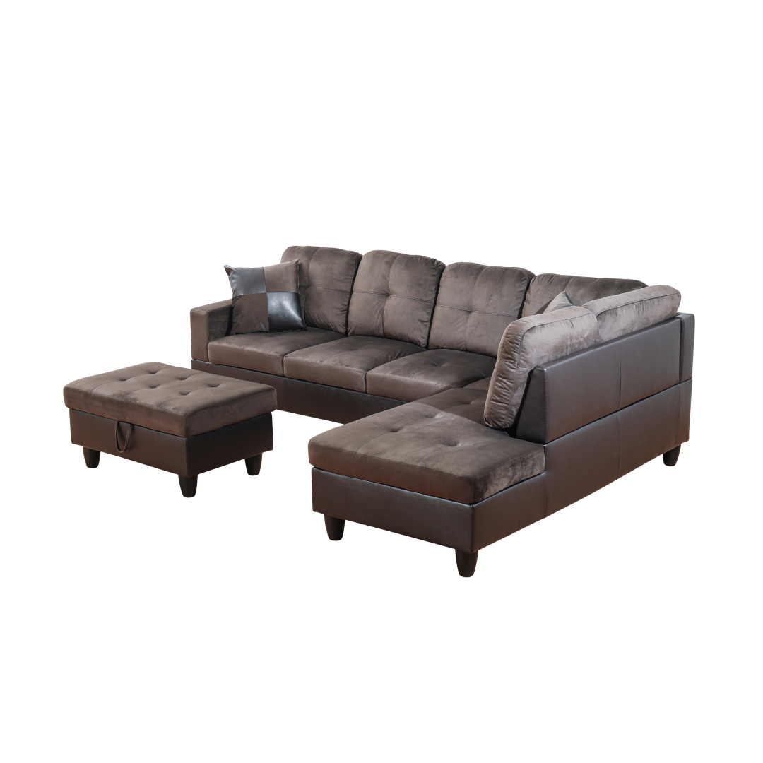 Pickup Only--Dark Brown Flannel And PVC 3-Piece Couch Living Room Sofa Set
