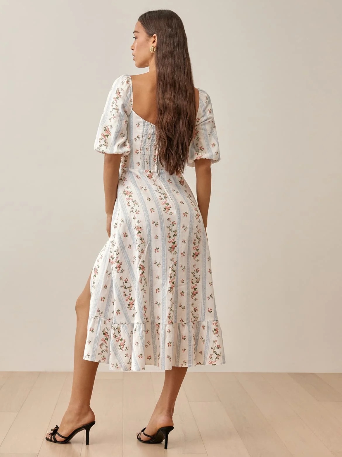 Chiffon Puff-Sleeve Midi Dress, picture 4 of 8