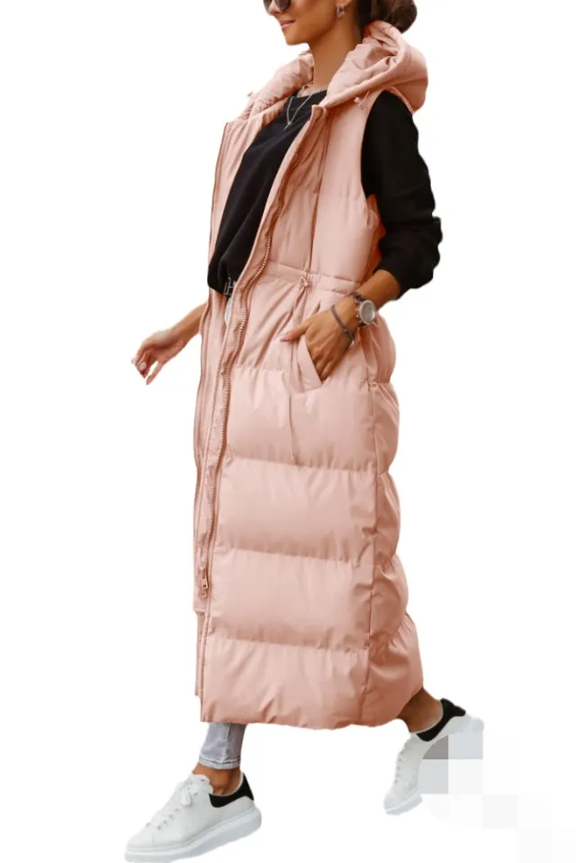Solid Color Hooded Long Cotton Suit Slimming Pink - Shop at LoveMi