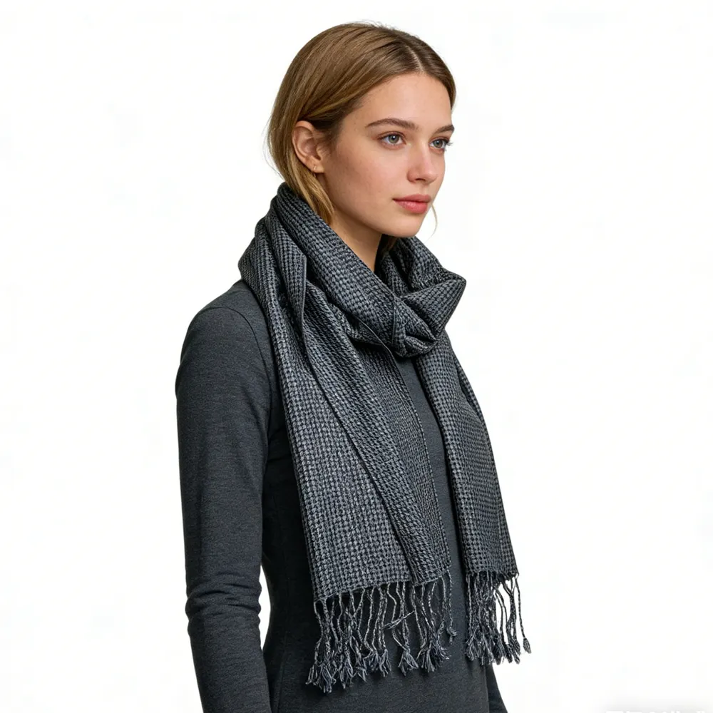 Grey Textured Minimalist Tone-on-tone Jacquard Scarf, Luxe