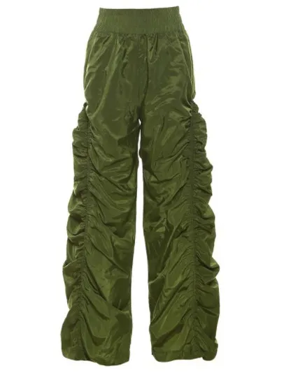 Grey Blue Pleated Drawstring Casual Pants For Women Army Green - Shop at LoveMi