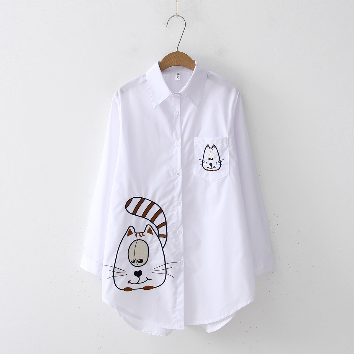 Title 5, Harajuku Embroidery White Cotton Shirt Vintage