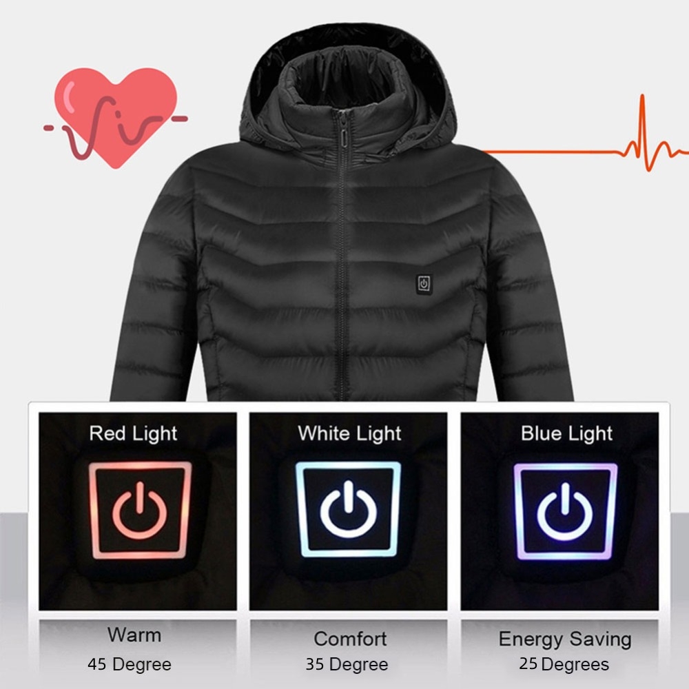 Winter Smart Couples Constant Temperature Cotton Clothing USB Electric Heating Women Heated Jacket Coat USB Electric Jacket Cotton Coat Heater Thermal Clothing Heating Vest Men's Clothes Winter