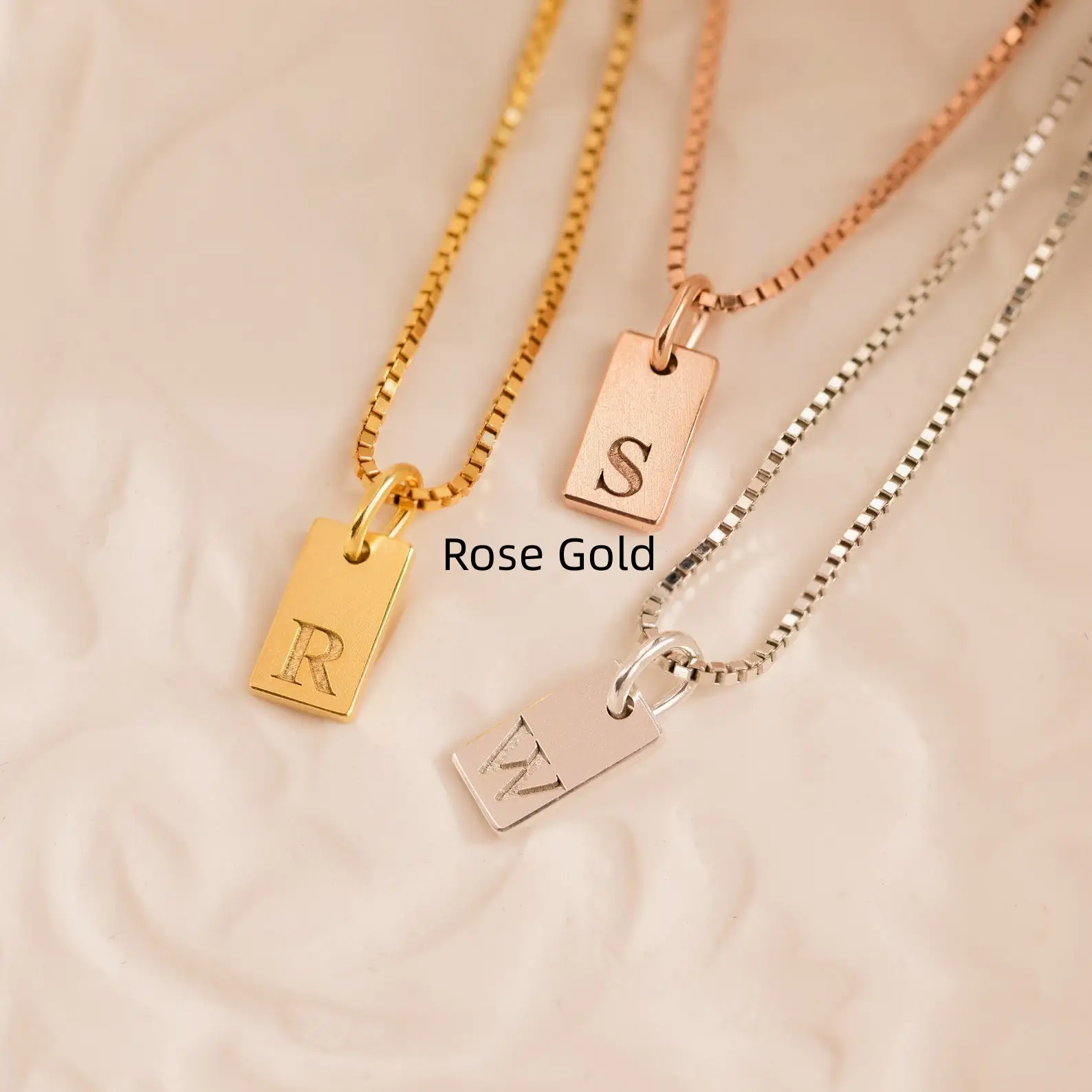 DIY Letter Carved Small Rectangle Necklace
