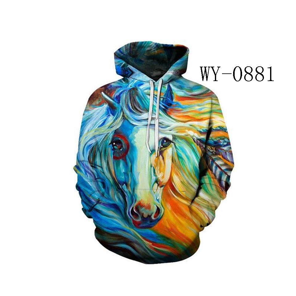 Title 5, Color Horse 3D-geprinte hoodie met zak, comfort...