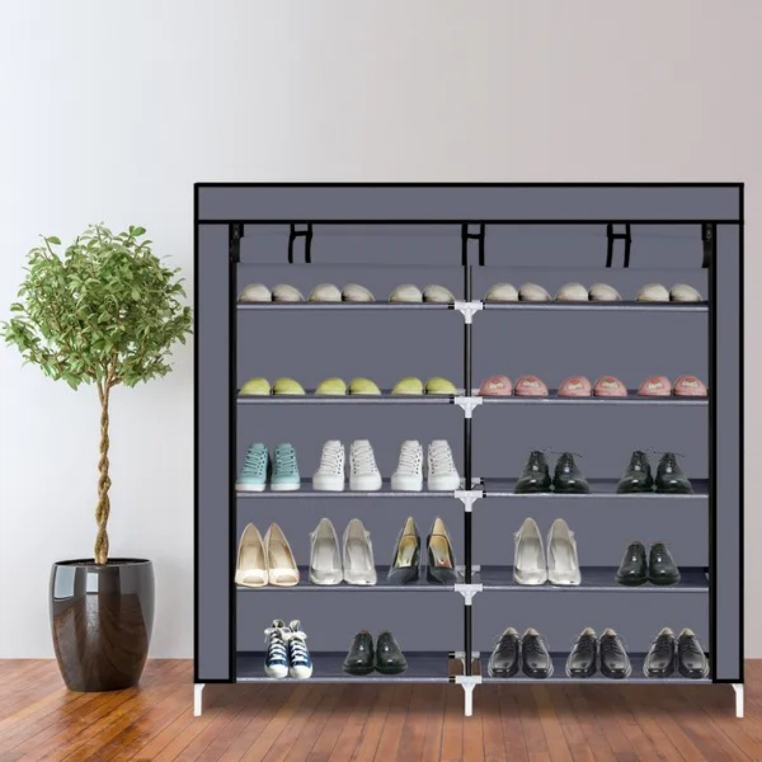 7-Tier Fabric Shoe Rack Organizer with Cover - Portable Closet Storage Cabinet