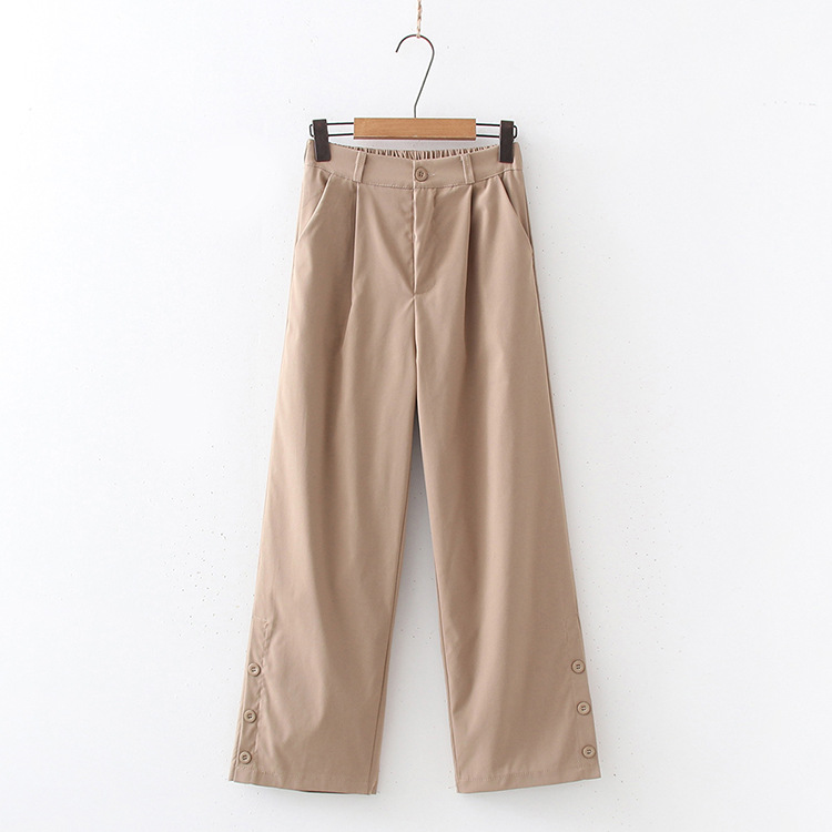 Title 5, Straight Trousers, Simple Button-type Slit Wome...