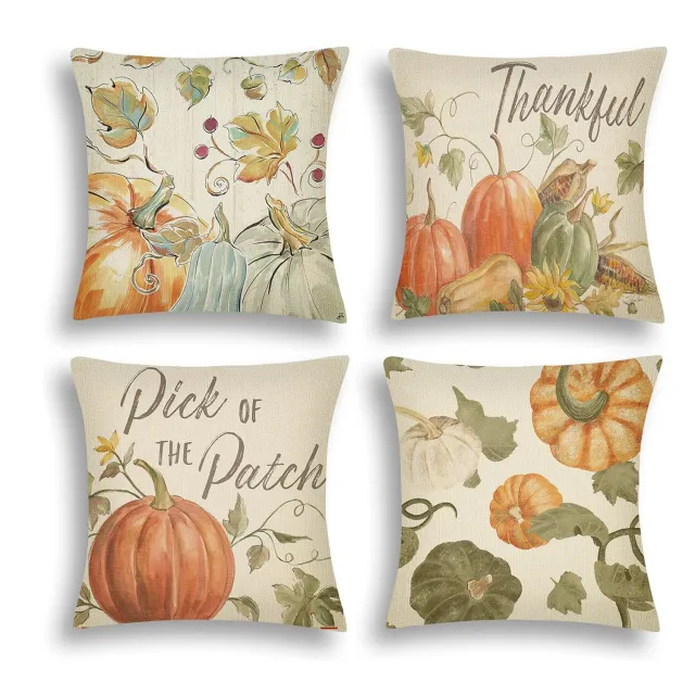Thanksgiving Fall Throw Pillows Cushion Case 18x18in Set Of 4 Pumpkin Watercolor Farmhouse Pillowcase For Thanksgiving Day Harvest Festival Party A... - Shop at LoveMi