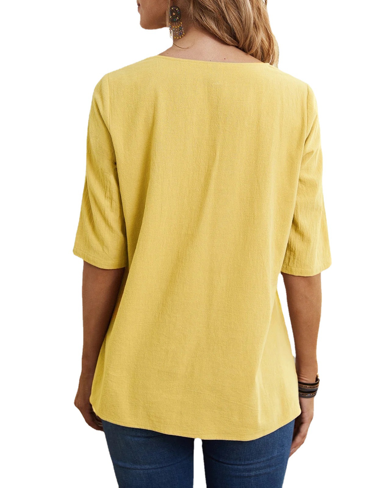 Irregular Pullover Round Neck Slim Cotton And Linen T-shirt