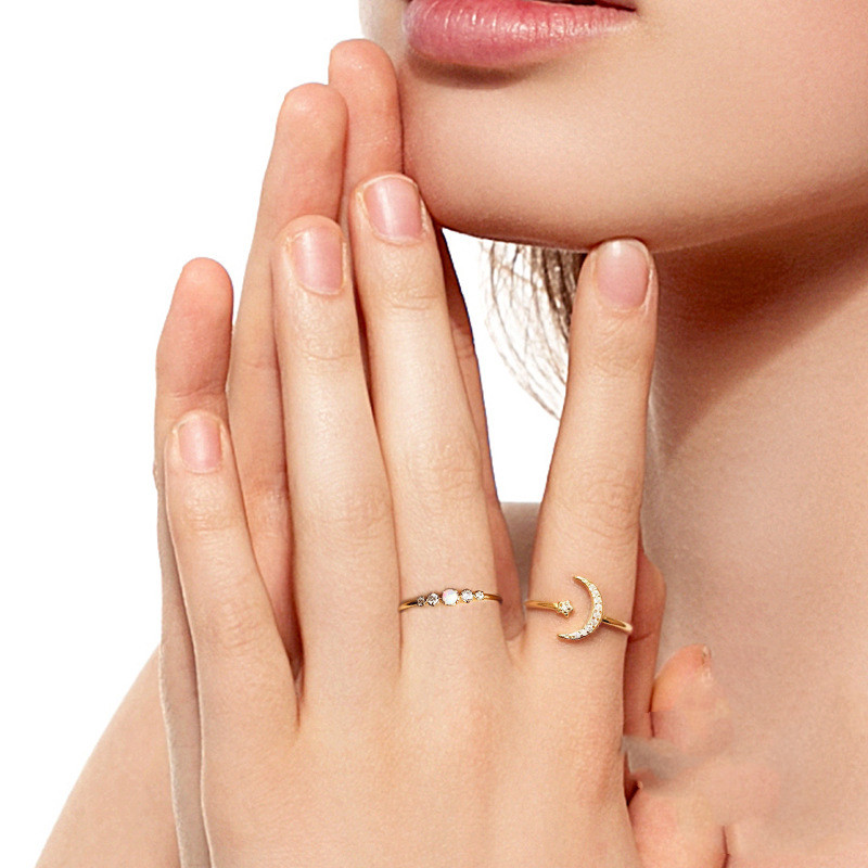 S925 Sterling Silver Single Row Opal Diamond Ring