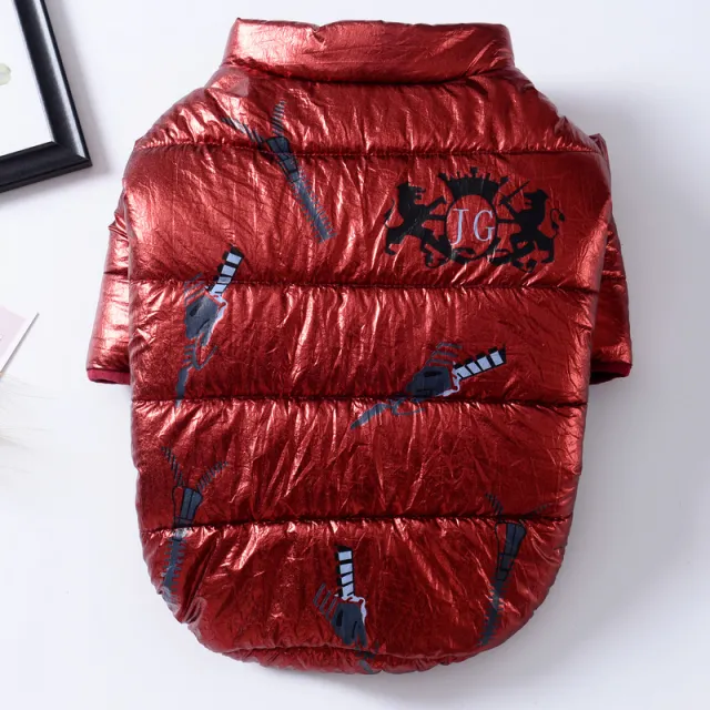 Pet Cotton Coat Bright Leather Zipper Dog 2 sided Cotton padded Coat Casual Puppy Down Coat Wine Red - Shop at LoveMi