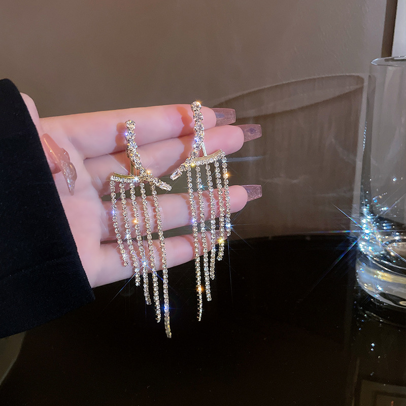 Women's Light Luxury Full Diamond Multi Chain Tassel Earrings