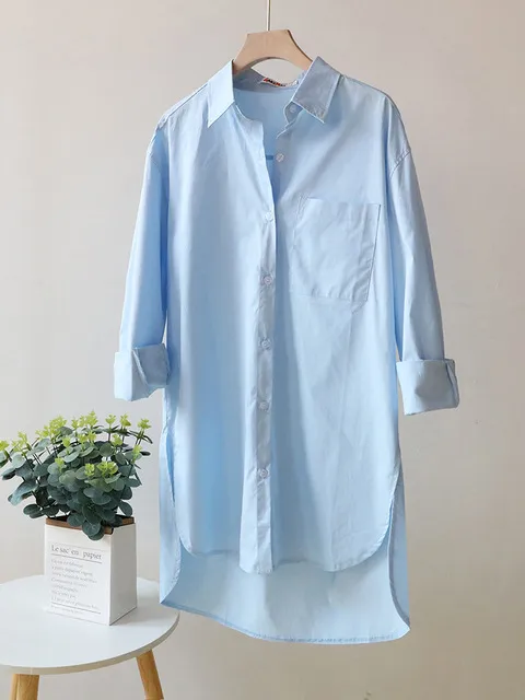 Spring Women's Long Sleeve Shirt Dress Elegant And Beautiful Blue - Shop at LoveMi