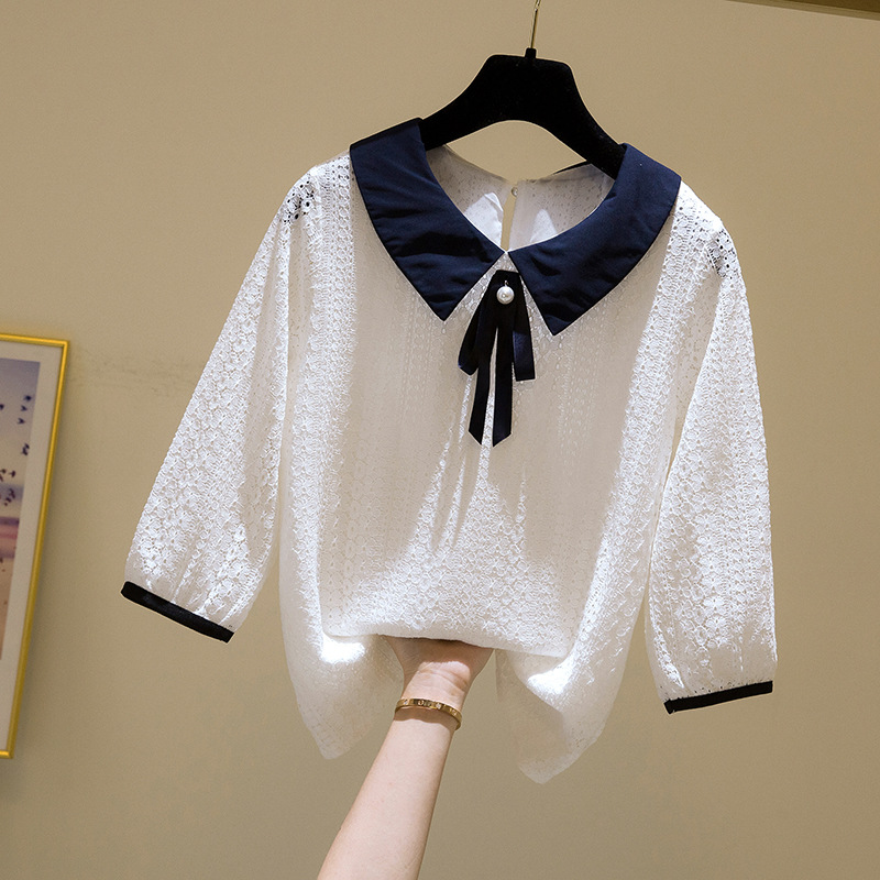 Title 6, Doll Collar Lace Velvet Top Slimming Shirt