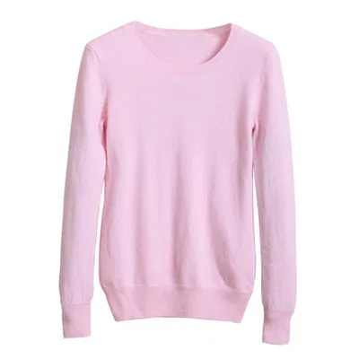 Cashmere Jumper Slim Fit Plus Size Solid Colour Round Neck Rose Pink - Shop at LoveMi