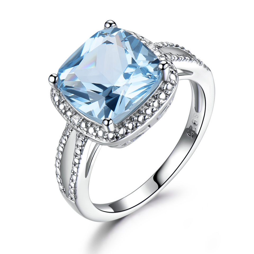 European And American Fashion Jewelry Sterling Silver Sky Blue Topaz Ring All-match Ring Jewelry