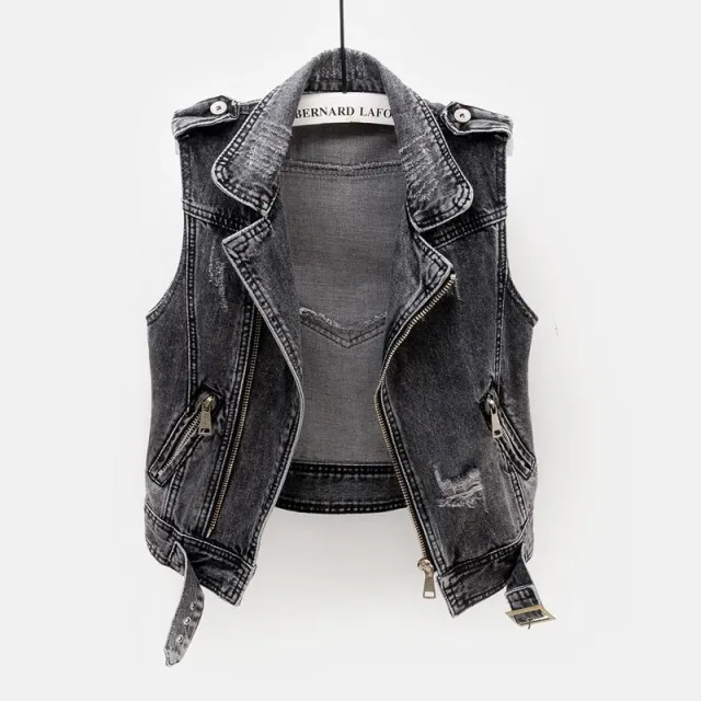 Slim And Versatile Women's Short Denim Vest Black - Shop at LoveMi