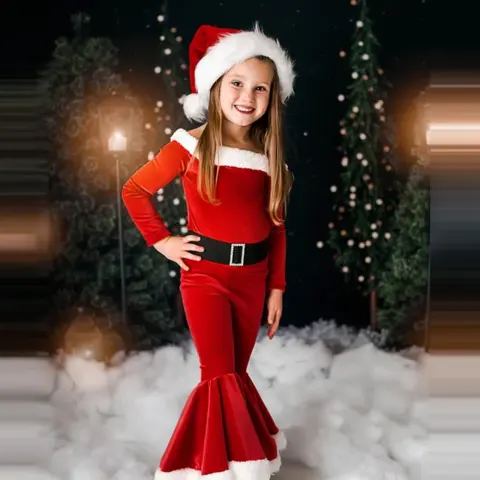 Winter Christmas Long-sleeved Shirt Bell Bottoms Hat Three-piece Children's