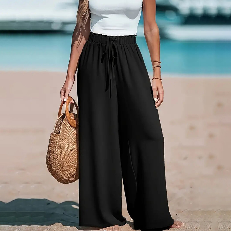 Women's Elastic High Waist Wide Leg Pants, Casual Loose Fit Trousers For Business & Everyday Wear Black - Shop at LoveMi