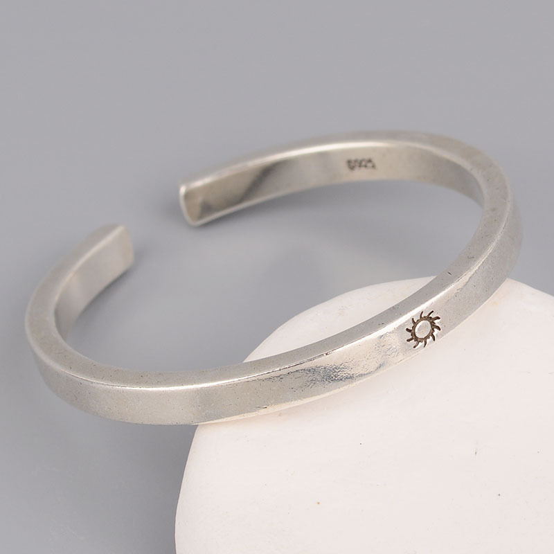 Silver Vintage Distressed Sun Moon Couple Bracelet