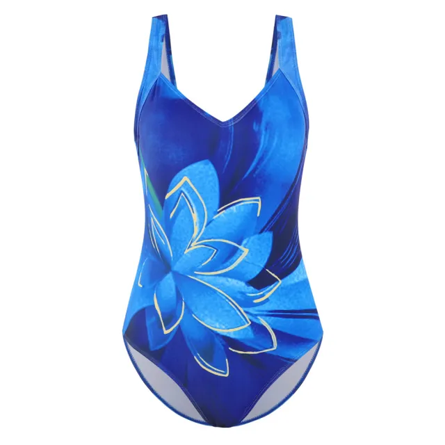 New European And American Lotus One Piece Ladies Bikini Swimsuit Blue - Shop at LoveMi