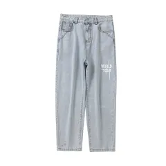 Jeans Men's Straight Tube Loose Fitting Korean Version - Light Blue - View 1