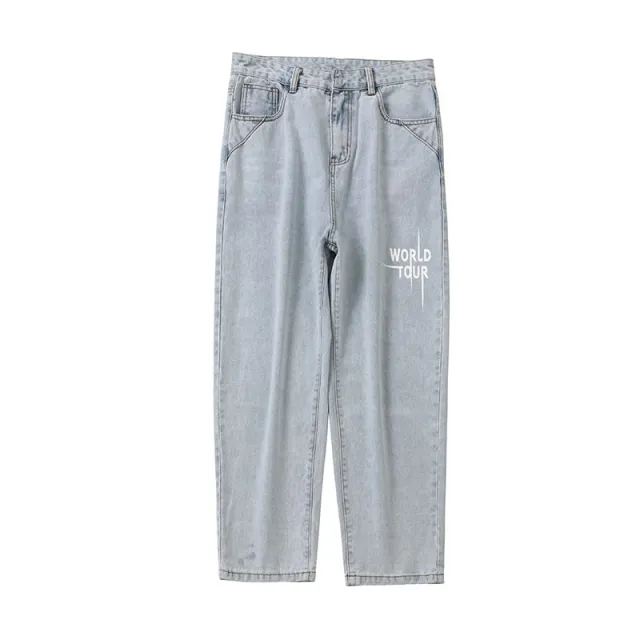 Jeans Men's Straight Tube Loose Fitting Korean Version Light Blue - Shop at LoveMi