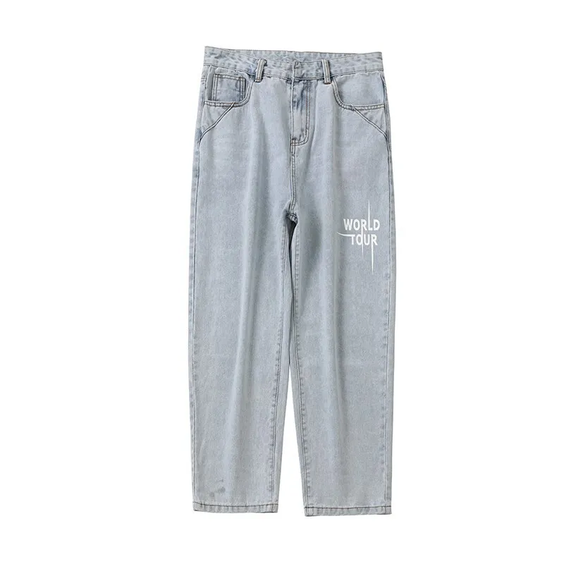 Jeans Men's Straight Tube Loose Fitting Korean Version - Light Blue