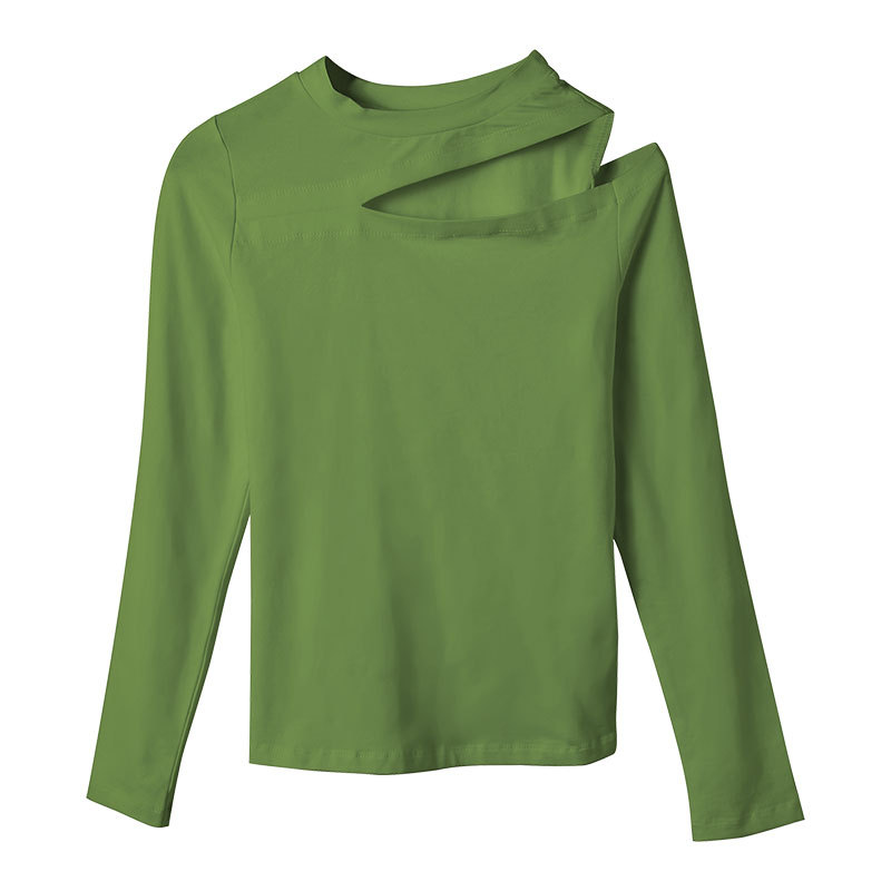 Women's Long-sleeved Black Korean Slim Off-the-shoulder Top