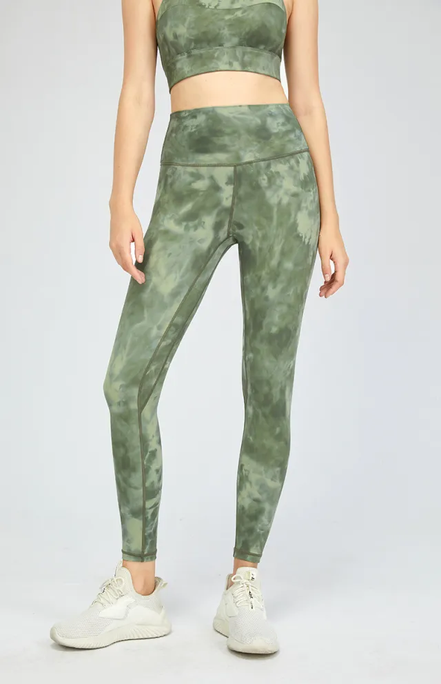 Nude Skinny Slimming Sports Cropped Trousers Printed High waist Yoga Pants Green - Shop at LoveMi