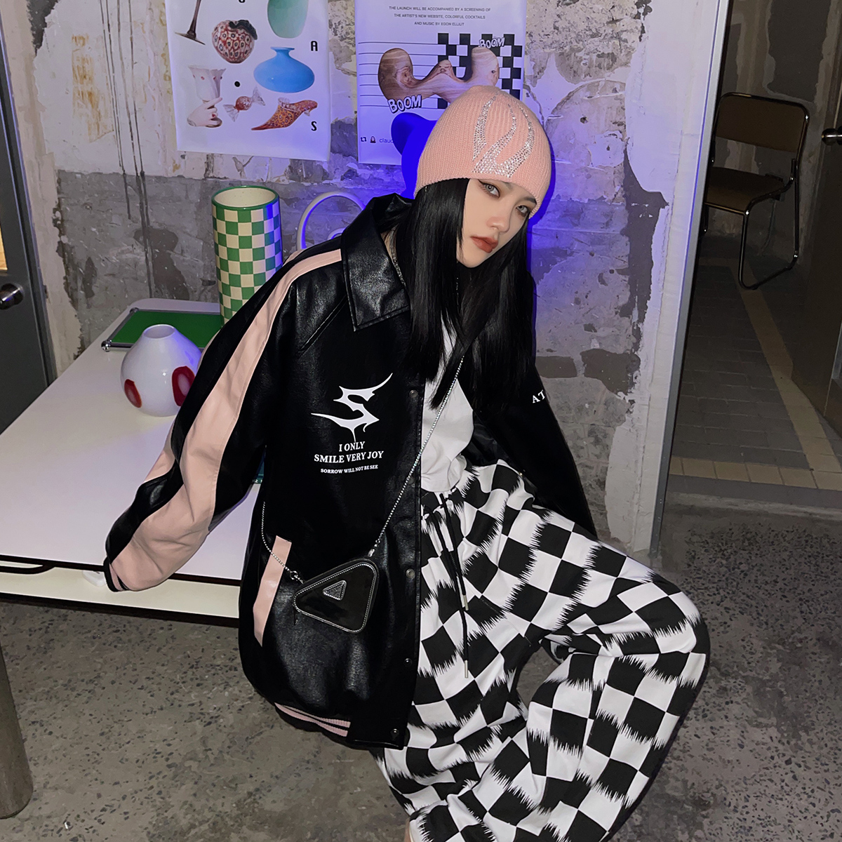 Trendy Retro Pu Leather Jacket Baseball Uniform Vintage Motorcycle