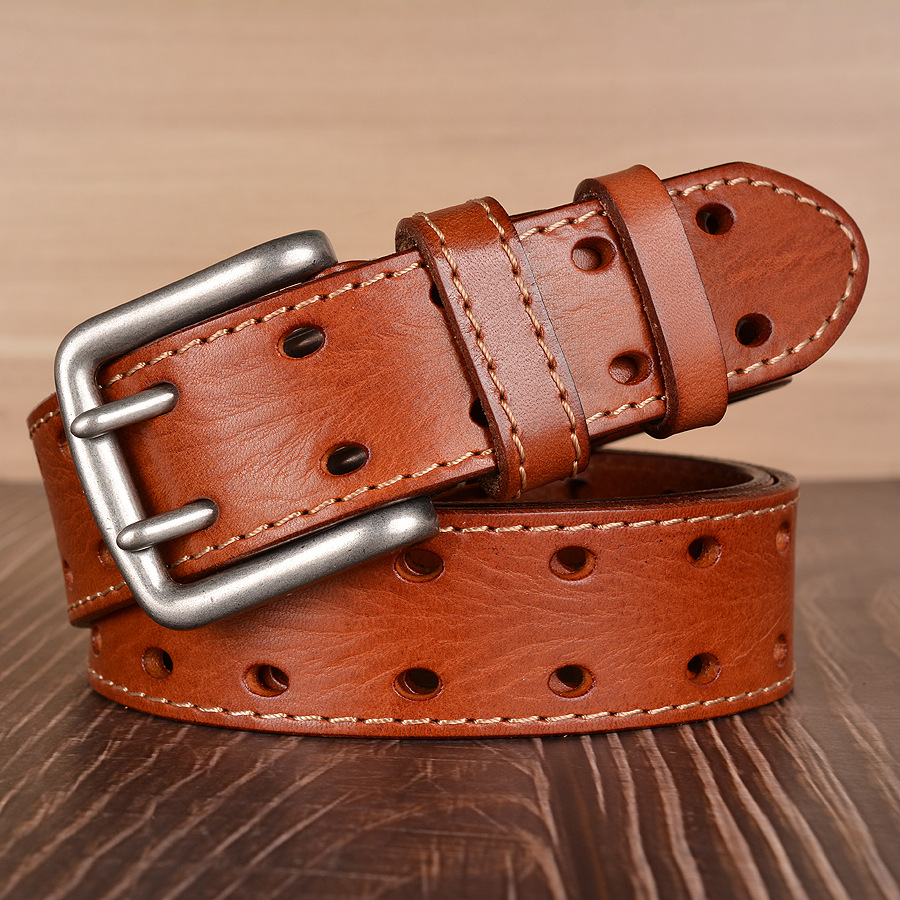 Title 3, Double Pin Buckle First Layer Cowhide Belt Fash...