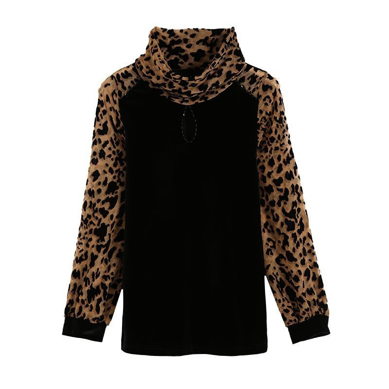 Gold Velvet Fashion Foreign Temperament Half-high Collar Print Inside