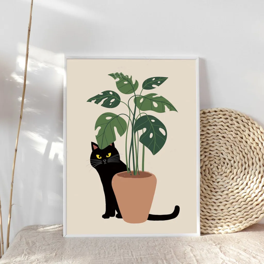Cat Wall Art Drawing Cartoon Cute Canvas Painting - Cat