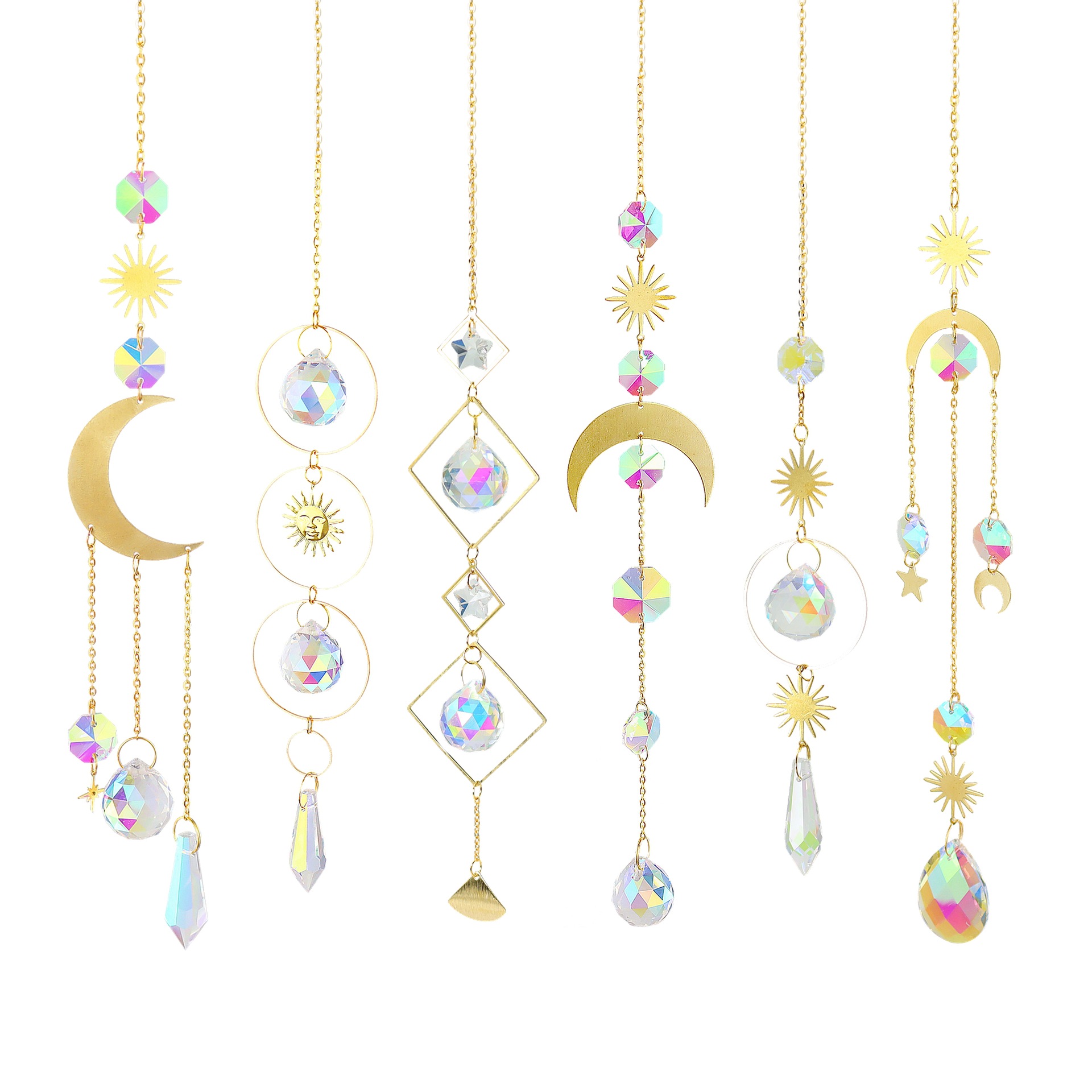 6 Set Crystal Sun Catcher Moon Star Wind Chime Prism Pendant Home And Garden Dec