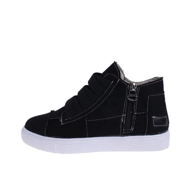 Canvas Flat Shoes Women Side Zipper Walking Sneakers Black - Shop at LoveMi