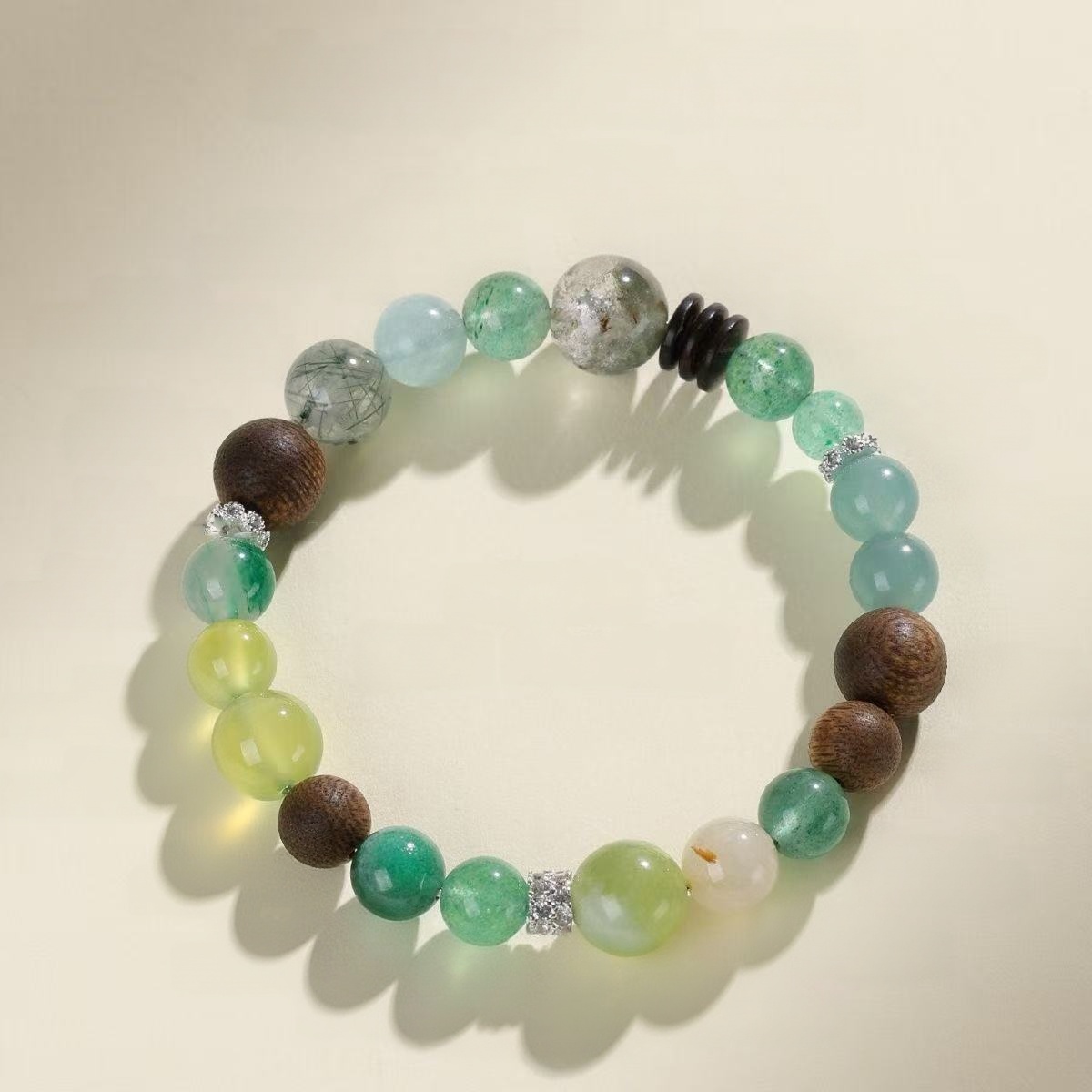 Natural Green Phantom  Green Strawberry Quartz Bracelet Green Rutilated Quartz Agarwood Two Tone Beaded Chain Wood Element Energy Jewelry pentru femei