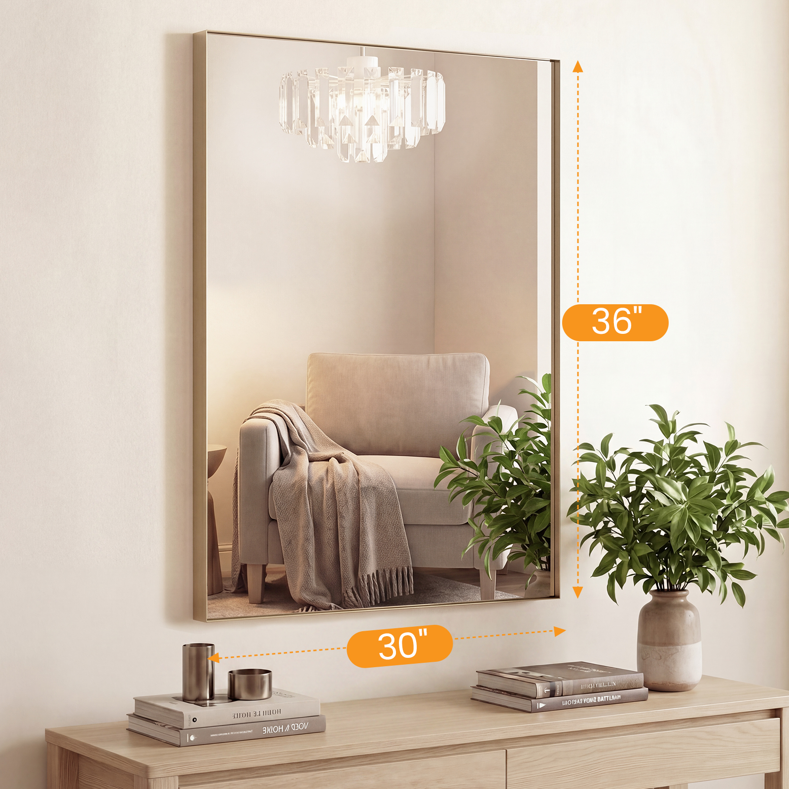 Bathroom Mirror, With Brushed Aluminum Frame, Rectangular Design, Square Corners At All Four Sides, Suitable For Wall Decoration In Home. image 10
