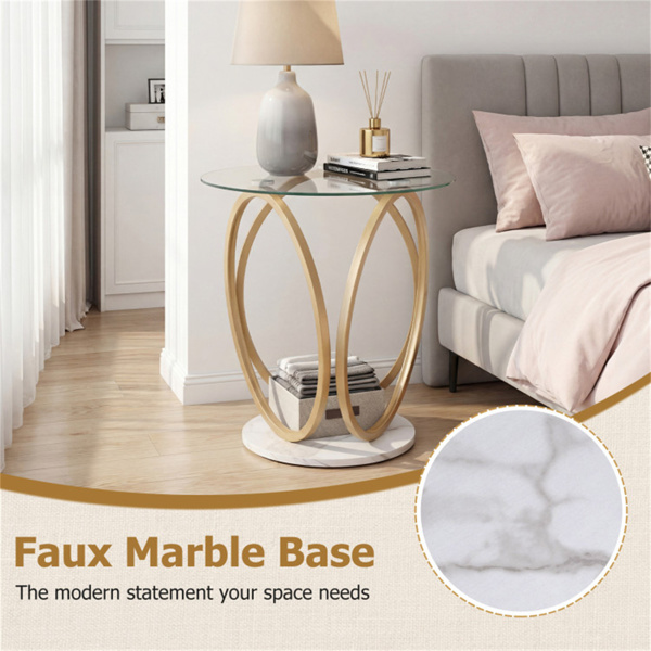 Modern Round Side Table With Tempered Glass And Marble Base_voghion.com