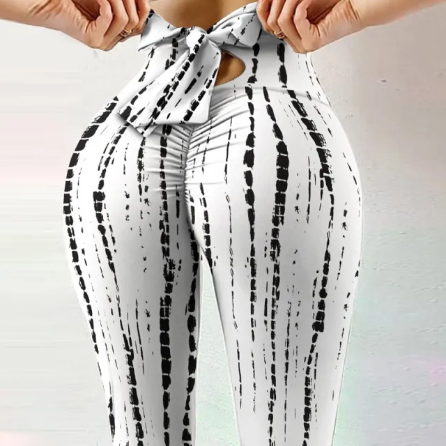 Fitness High elastic Sweat absorbent Digital Printing Bowknot Rope Pants Leggings P1003 White Raindrops - Shop at LoveMi