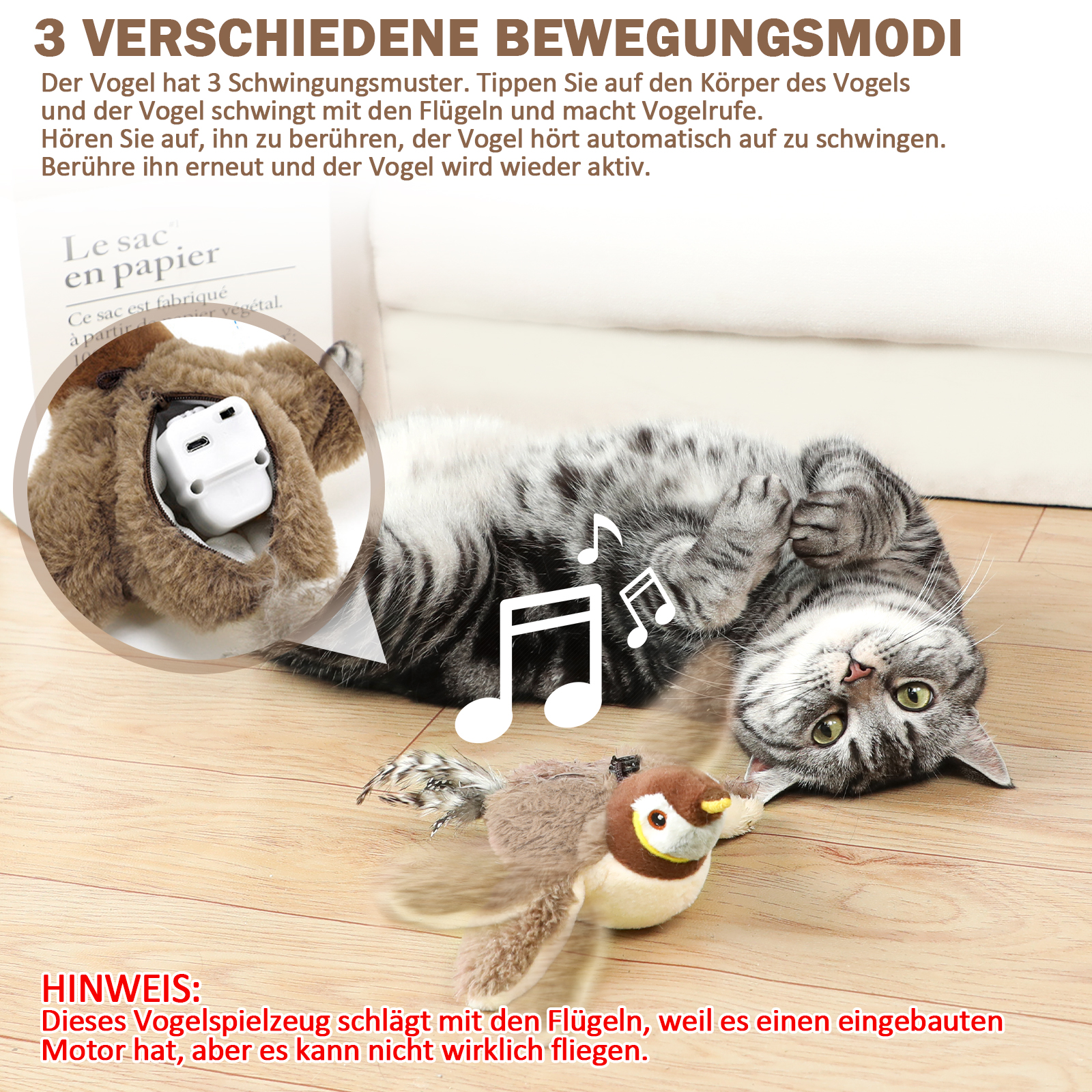 Electric Cat Toy Bird For Self-Entertainment - Interactive Automatic Cat Toy With Catnip, Intelligent Rechargeable Cat Toy For Cats To Play With And Step On