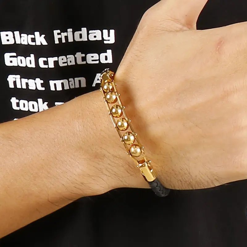 Men's Rotatable Stainless Steel Braided Leather Bracelet