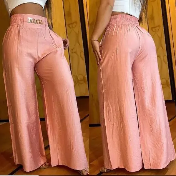 Solid Color White Wide leg High waisted Trousers Loose Pink - Shop at LoveMi