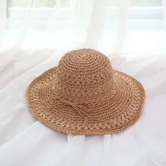 Women's Summer Hollow Crochet Straw Hat - Coffee - View 1
