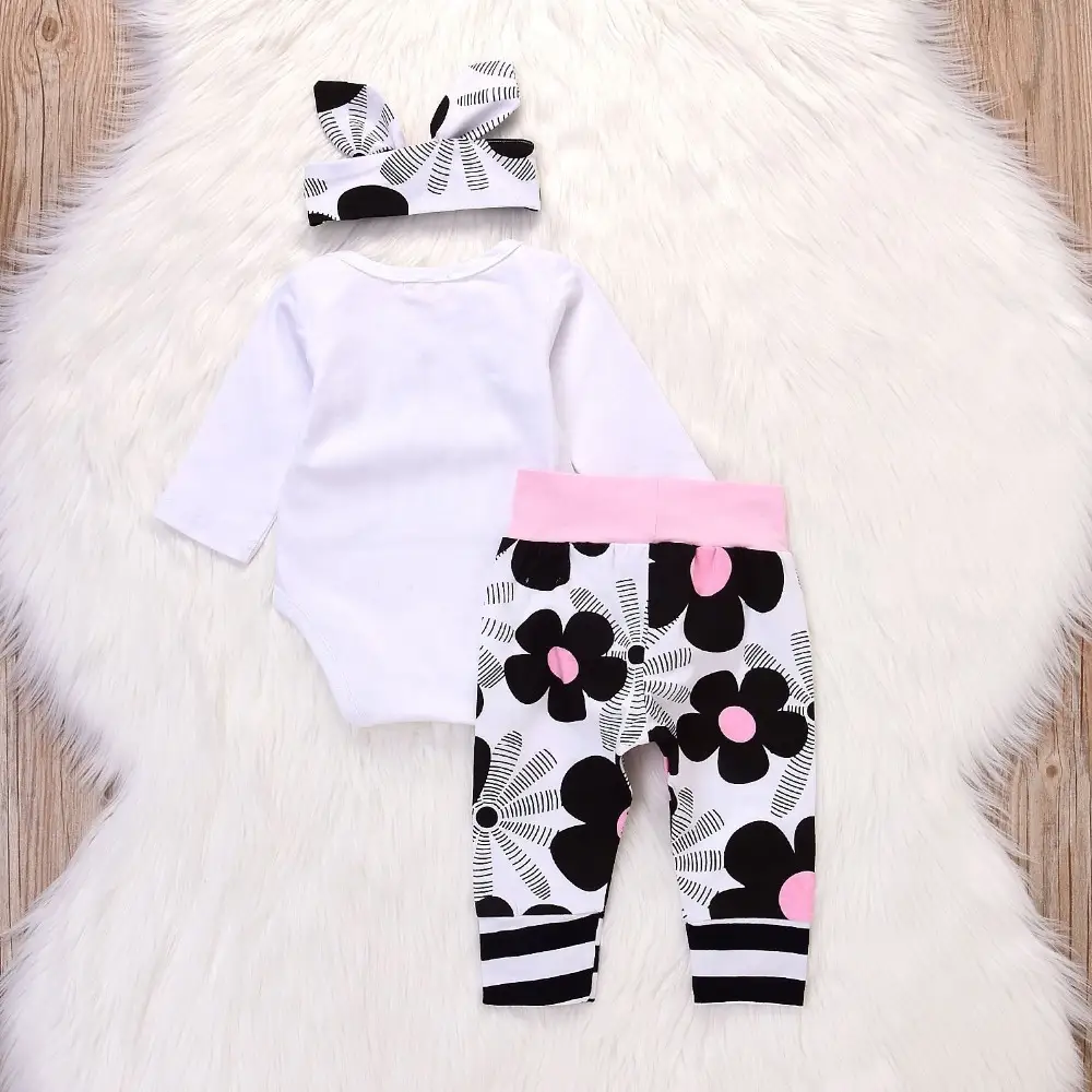Infant Suit Girl Hello World Newborn 3-piece Romper Pants Headscarf
