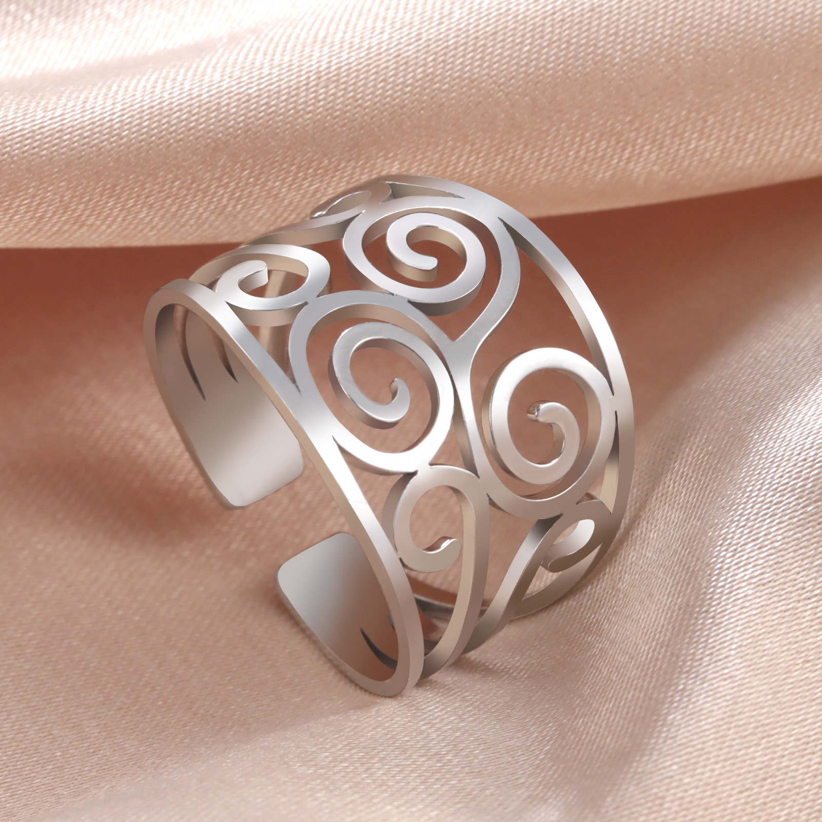 Fashion Stainless Steel Medium Wide Two Narrow Ring