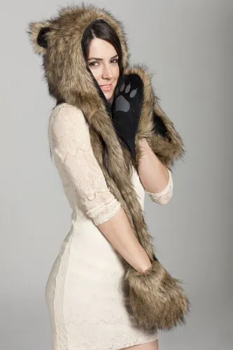 European and American fur hat winter female animal hat imitation rabbit fur grass cartoon cap with scarf Coat Color Of Raccoon Dog - Shop at LoveMi